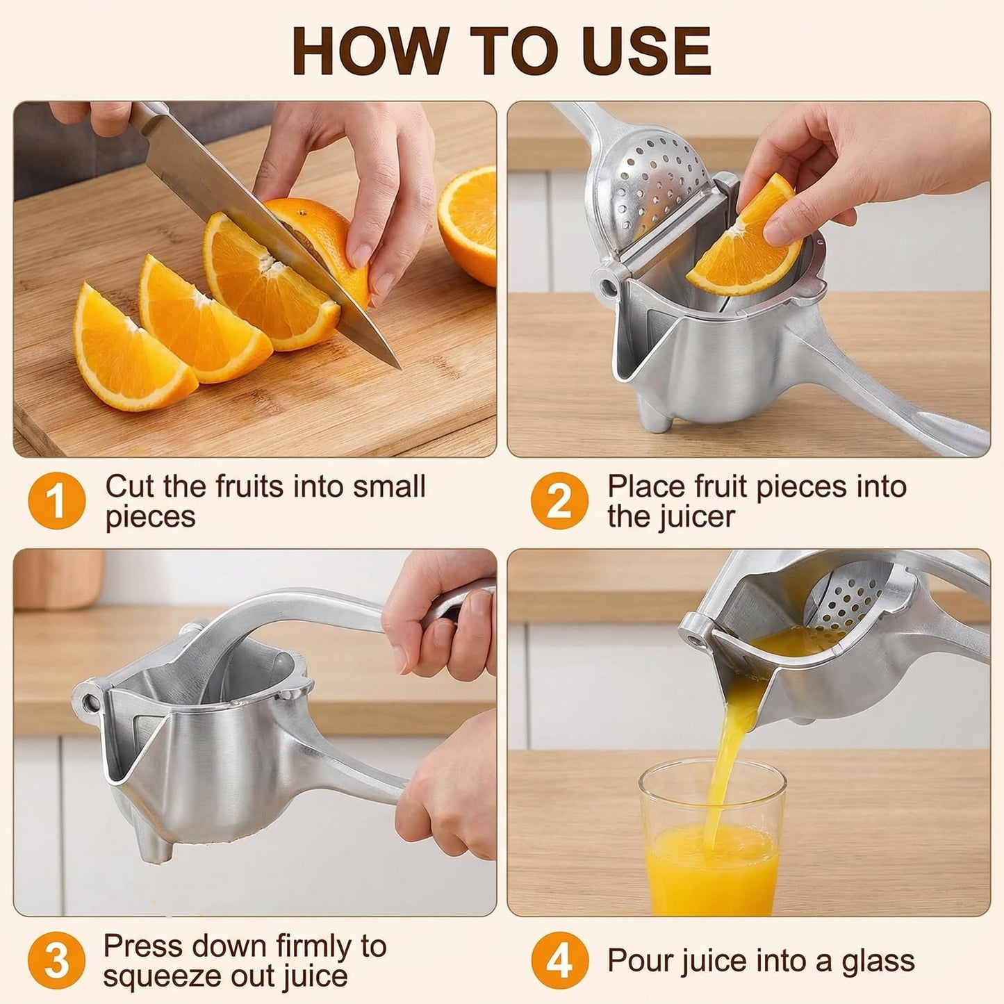 Fresh Fruit Juice Extractor, 2026 Upgrade Aluminum Hand Juicer Squeezer Lemon Juicer Manual Hand Press with Ergonomic Grip, Easy to Clean for Orange Citrus Pomegranate Lime Grapefruit Kitchen Tool