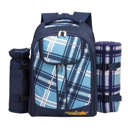 Apollo walker Picnic Backpack Set for 4 with Cooler Compartment,Detachable Bottle/Wine Holder Including Large Picnic Blanket(45"x 53") for Picnic Family and Lovers Gifts,Outdoor,BBQ Time (Blue)
