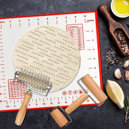 Elesunory 3pcs Pizza Tool Set, Include Pizza Docker, Pizza Dough Roller and Silicone Baking Mat, Dough Docker, Non Slip Baking Mat, Wooden Rolling Pin for Pizza, Cookie, Pie, Pastry, Bread