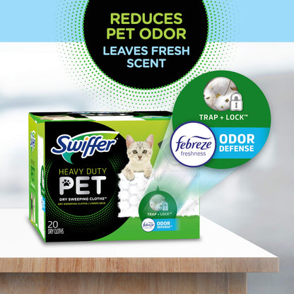 Sweep + Mop, Dry Pads Refill, Floor Cleaner for Dirt, Dust, Hair, Cleaning Cloths for Mopping Home, Bathroom, Kitchen, All Purpose Multi-Surface Floor Wipes, Heavy Duty, Pet, 32 Count