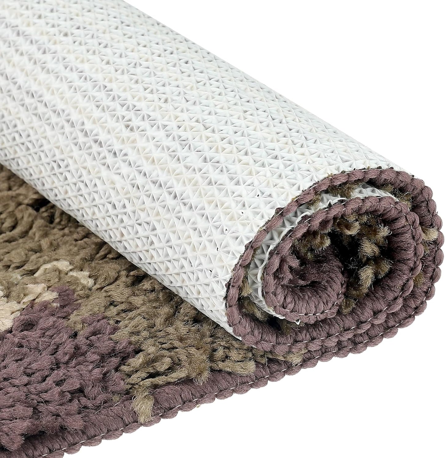 uxcell Floral Bath Mat, Plush Shaggy Bathroom Rug, Checked Washable Carpet for Tub, Shower Room, 16" x 24" Brown