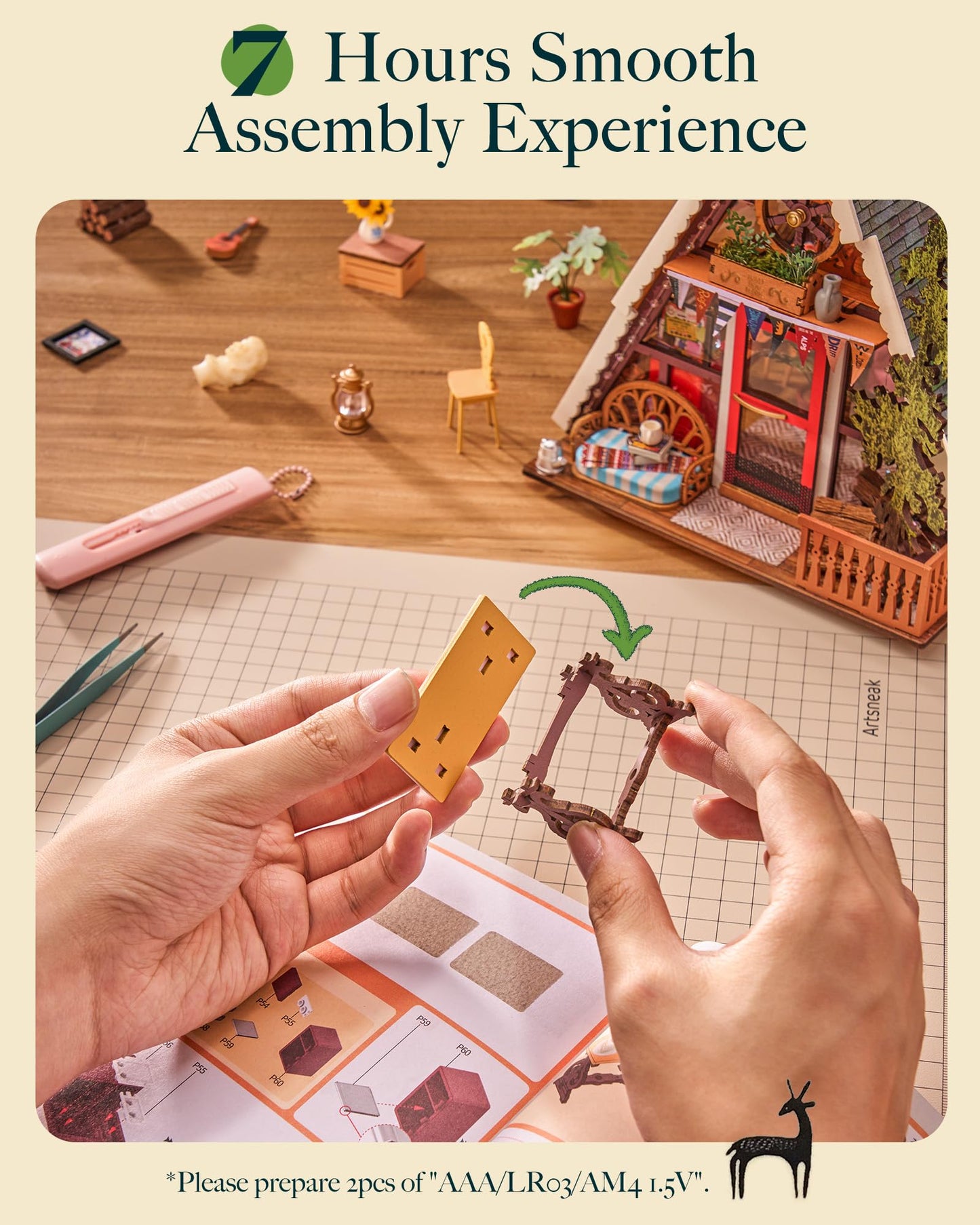 Rolife DIY Miniature House Kit for Adults, A-Frame Cabin Mini Wooden Dollhouse Kit, Tiny House Diorama Building Kits-Birthday Craft Home Decor Hobbies Gift for Friends Family