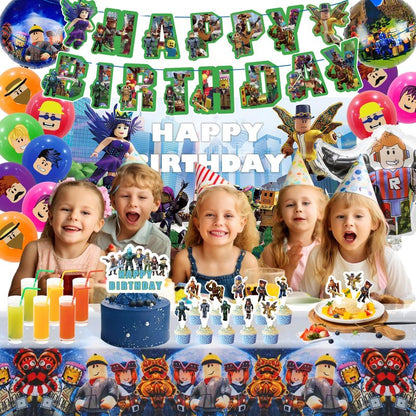 Birthday Party Decorations - Theme Children's Party Supplies Included Happy Birthday Banner, Backdrop, Hanging Swirls, Tablecloth, Cupcake Cake Toppers, Latex Balloons and Foil Balloons