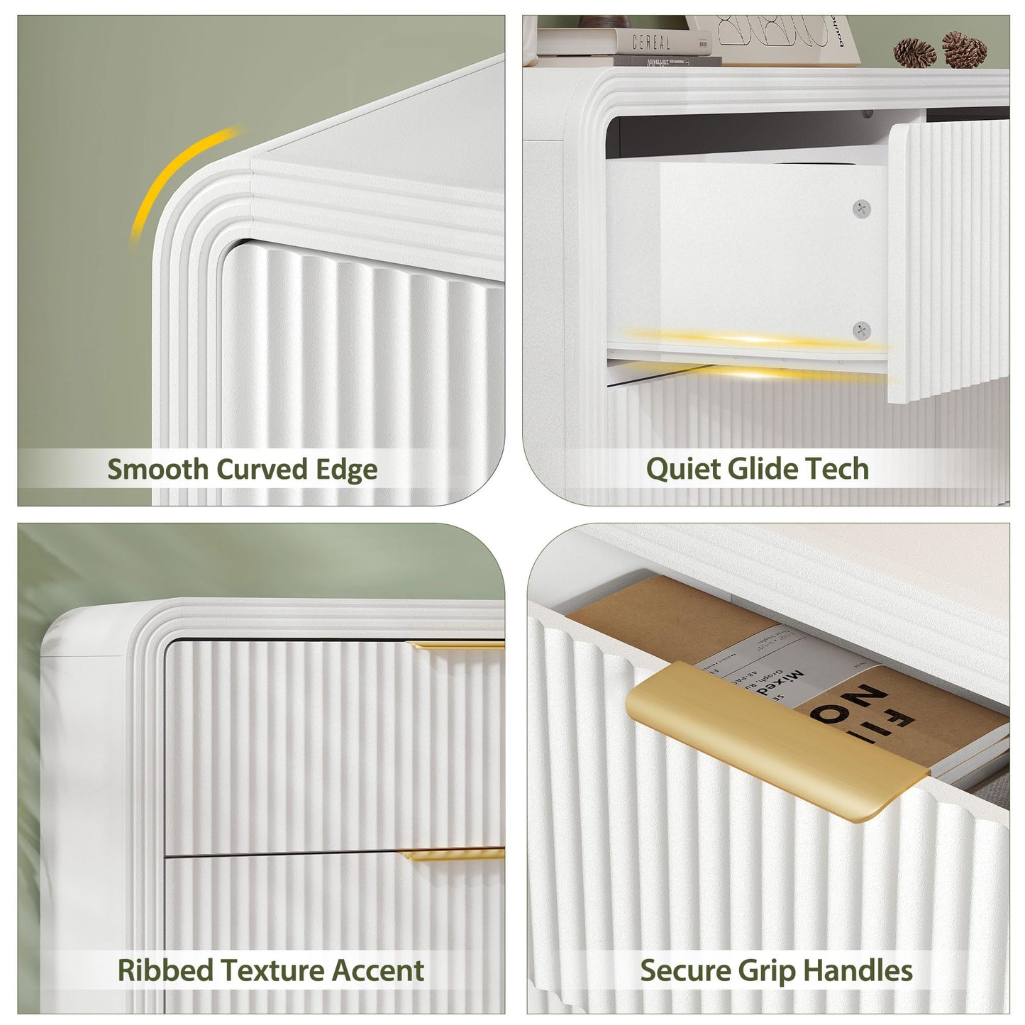 Decofy Fluted Drawers Dresser for Bedroom, Wood Dressers with Gold Handles, Modern Dressers with Wave Texture, Large Storage Chest of Drawers, Bedroom Dresser Organizer 55'' & 6 Drawers (Pure White)