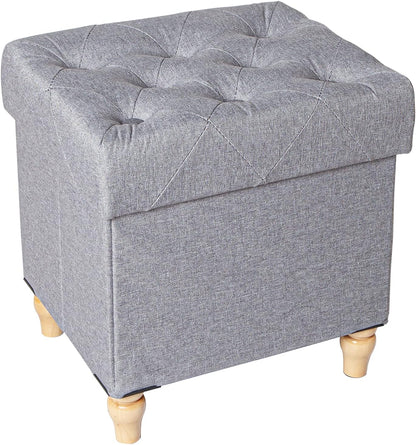 15"x12.6"x15.4 CAROLMADE Folding Storage Ottoman Cube Linen Footstool with Wood Legs Ottoman Footrest for Living Room