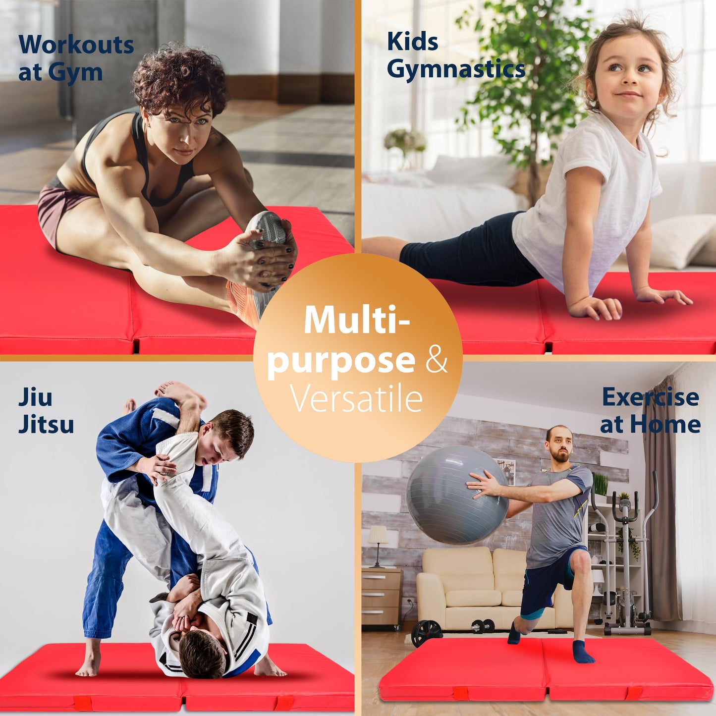 Foamma Gymnastics Mat for Kids & Adults, 4" Thick, 4 ft x 6 ft, Red – High-Density Landing Mat with Waterproof Cover, Ideal for Tumbling, Wrestling & Gymnastics Equipment for Indoor/Outdoor Use