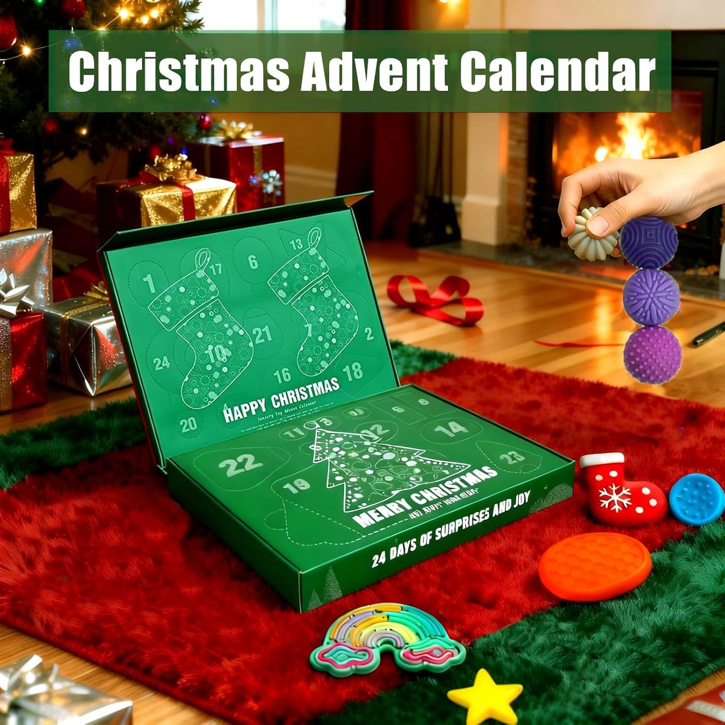 Advent Calendar Fidget Toys - Sensory Stone Set for Kids | 24-Day Countdown Christmas Gift