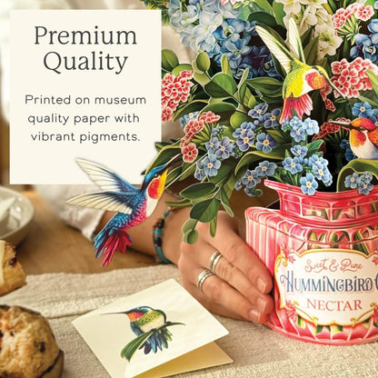 Freshcut Paper Pop Up Cards, Hummingbird Oasis, 12 Inch Life Sized Forever Flower Bouquet 3D Popup Greeting Card, Birthday Cards, Thank You Card, Blank Notecard & Envelope