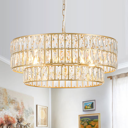 CATINER 24'' Modern Crystal Chandelier 8-Lights Luxury Gold Semi Flush Mount Ceiling Light Fixtures Round Crystal Pendant Chandelier for Living Room Dining Room Foyer Bedroom Kitchen
