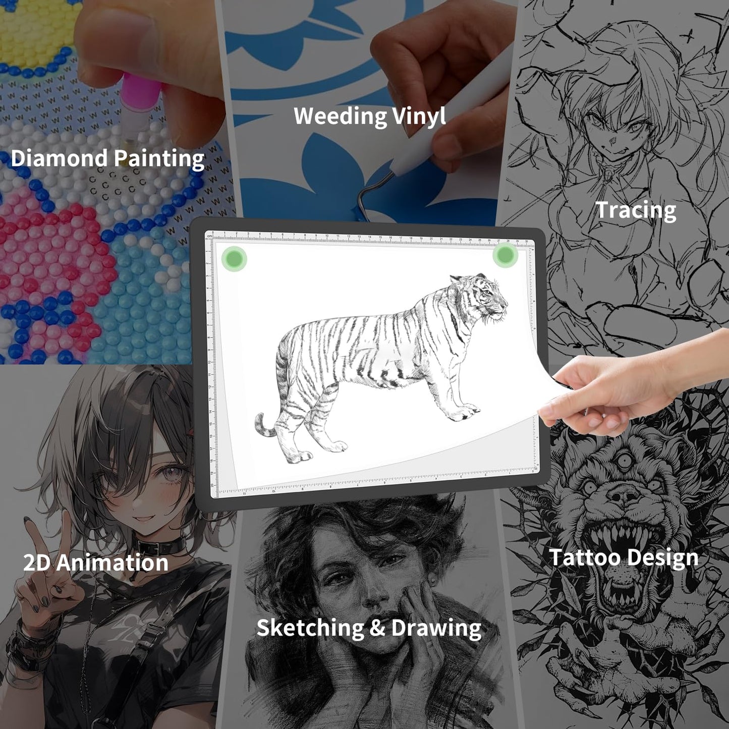 Rechargeable A4 Light Board for Diamond Painting, 9000 Lux Tracing Light Box with Side Physical Buttons, 3 Colors and 6 Levels of Brightness, LED Light Pad for Diamond Art, Drawing, Weeding Vinyl