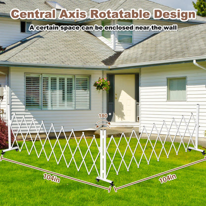 Retractable Outdoor Dog Gate, 207'' Wide Driveway Gate Expandable Portable Fence, Two-Segment 0-180 Degrees Rotatable Design Yard Garden Fence, Metal Safety Barrier Gates (White, 39.76 * 213)
