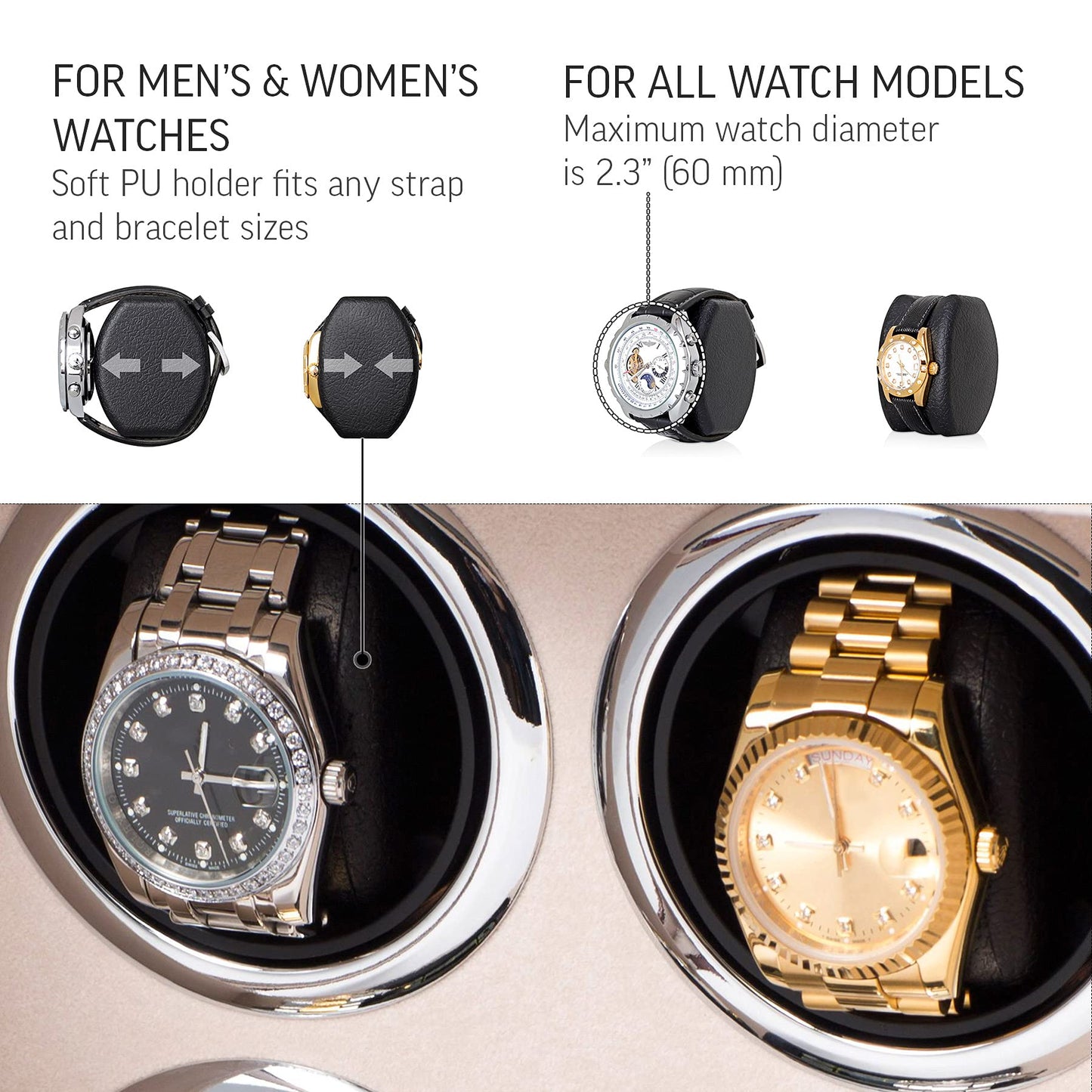 Watch Winder for 4 Watches with LED Backlight, LCD Display and Motor-Stop Option (Dark Burl)