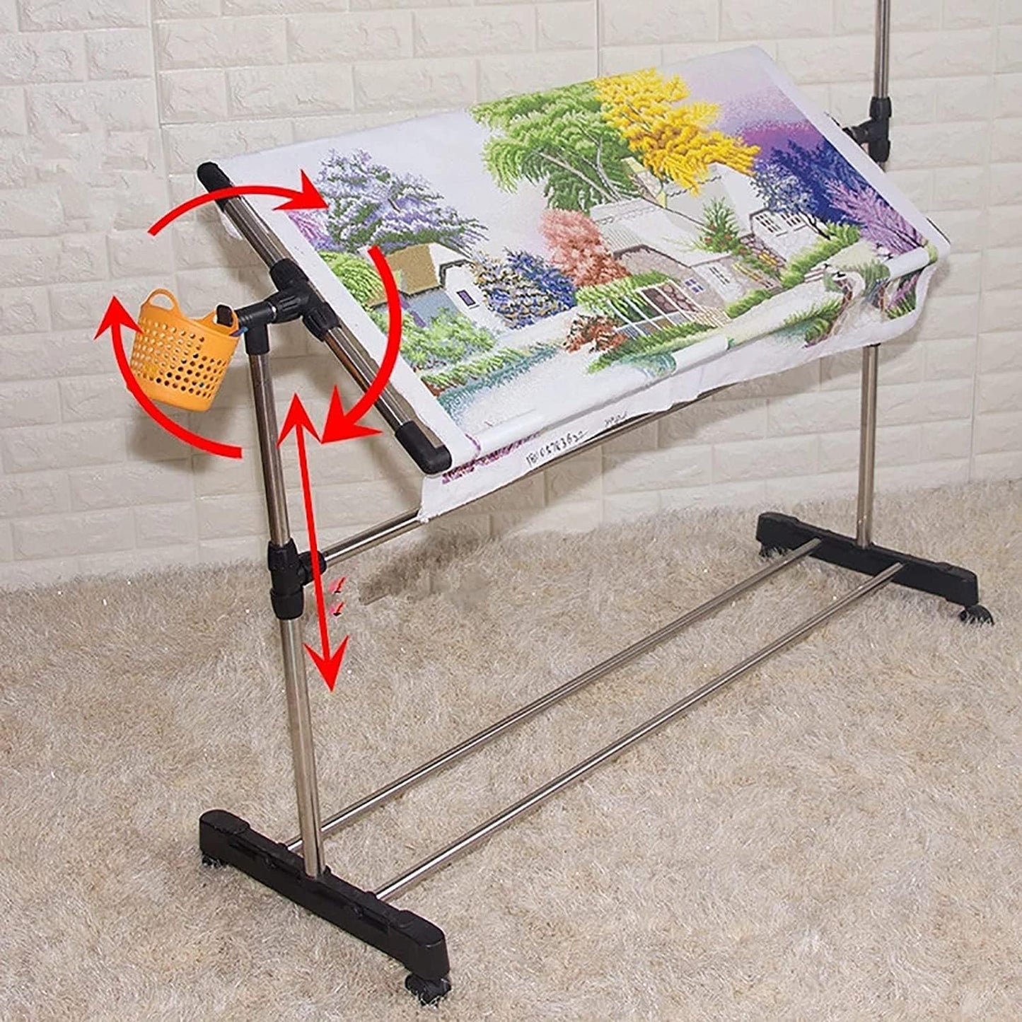 Adjustable 360° Floor e - Embroidery Stand with Pulley for Cross Stitch & Craft | Height Adjustable Sewing Lap Table (100cm)