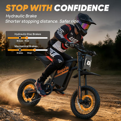 Bopzin Electric Dirt Bike for Teens & Adults - Peak 2600W 38MPH, 14"/12" Tires Agile Off-Road eMotorcycle, 60V 23AH 100+ Miles Range eBike, Full Suspension & Hydraulic Brakes, UL2849 Certified