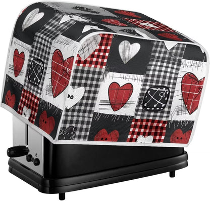 Bulopur Microwave Toaster Cover, Red Black White Love Heart Lattice, Quilted Dust Protection for Standard Toasters