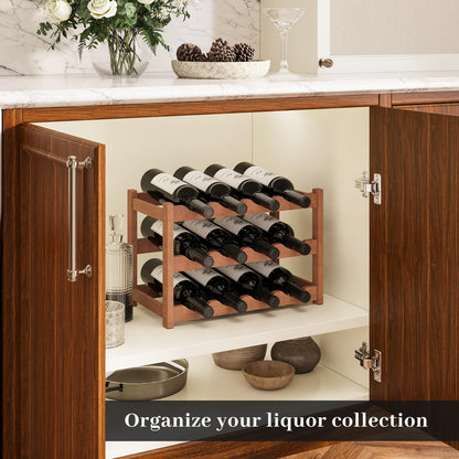 AUGOHCMIL Wine Rack，Bamboo Wine Storage Cabinet Shelf，Countertop Wine Shelf- Freestanding Wine Holder for Kitchen & Pantry (Brown, 3-Tier)