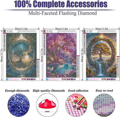 Xylogist 3 Packs Tree of Life Diamond Art Kits for Adults, Tree of Life Diamond Painting for Beginners, 5D DIY Full Drill Diamonds Gem Craft Art Home Wall Decor 12x16 Inch