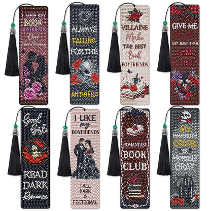 Sitsink Gothic Diamond Art Bookmarks - 8 Pcs Dark Romance Diamond Painting Bookmarks Horror Halloween Christmas Gifts for Women DIY Gem Art Rhinestone Crafts Kit for Women