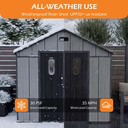 Domi 8x16Ft Resin Outdoor Storage Shed with Floor, Plastic Garden Storage Shed, Outside Weatherproof Storage Building for Tools, Bike, Lawn Mower, Patio, Backyard