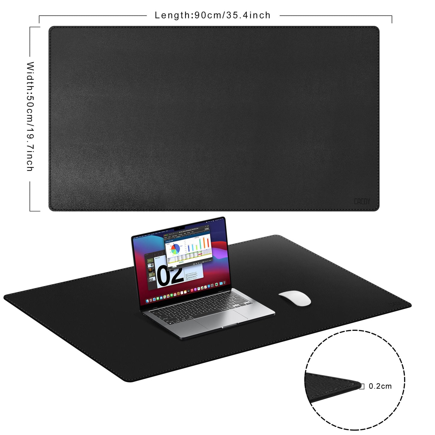 Cacoy 36" x 20" Leather Desk Mat for Home Office, Extra Large PU Leather Desk Pad Blotters, Waterproof Computer Keyboard Mat, Extended Gaming Mouse Pad, Desk Protector for Desktop and PC Laptop, Black