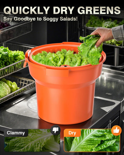 Wantjoin Commercial Salad Spinner - 2.5 Gallon Salad Dryer w/Aluminum Handle & Draining Hose, 10Qt Manual Salad Spinner for up to 3 Heads of Lettuce Spinner Large for Catering Kitchen