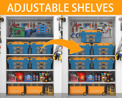 Large Metal Cabinet Two Lockable Metal Doors Four Wheels,Four Adjustable dividers can be Used as Tool File Storage Suitable for garages Schools Gyms Offices
