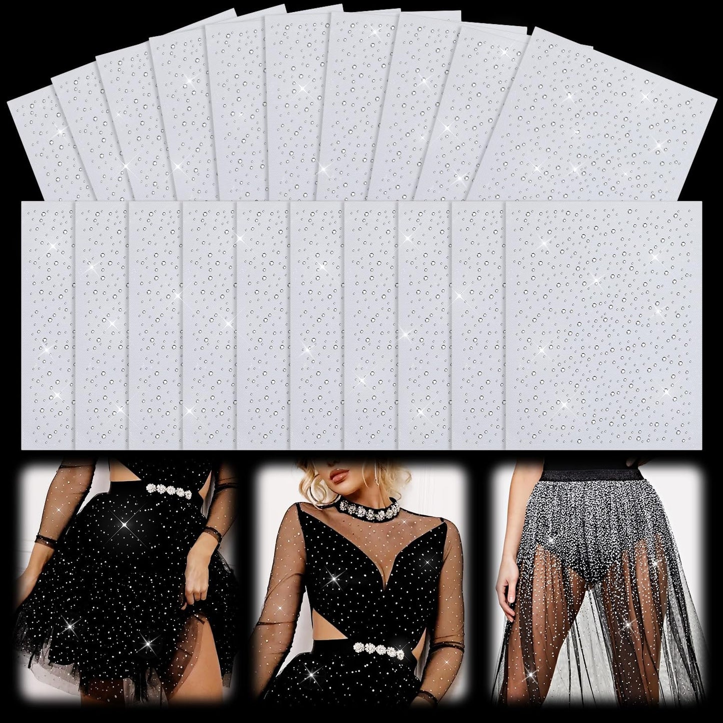 20 Sheets Iron-on Rhinestone Sheets Transfers for Clothing, Glitter Crystal Hotfix Transfers Decals, Hot Melt Sparkle Flat Round Rhinestone Patches for Clothing Craft DIY Decor