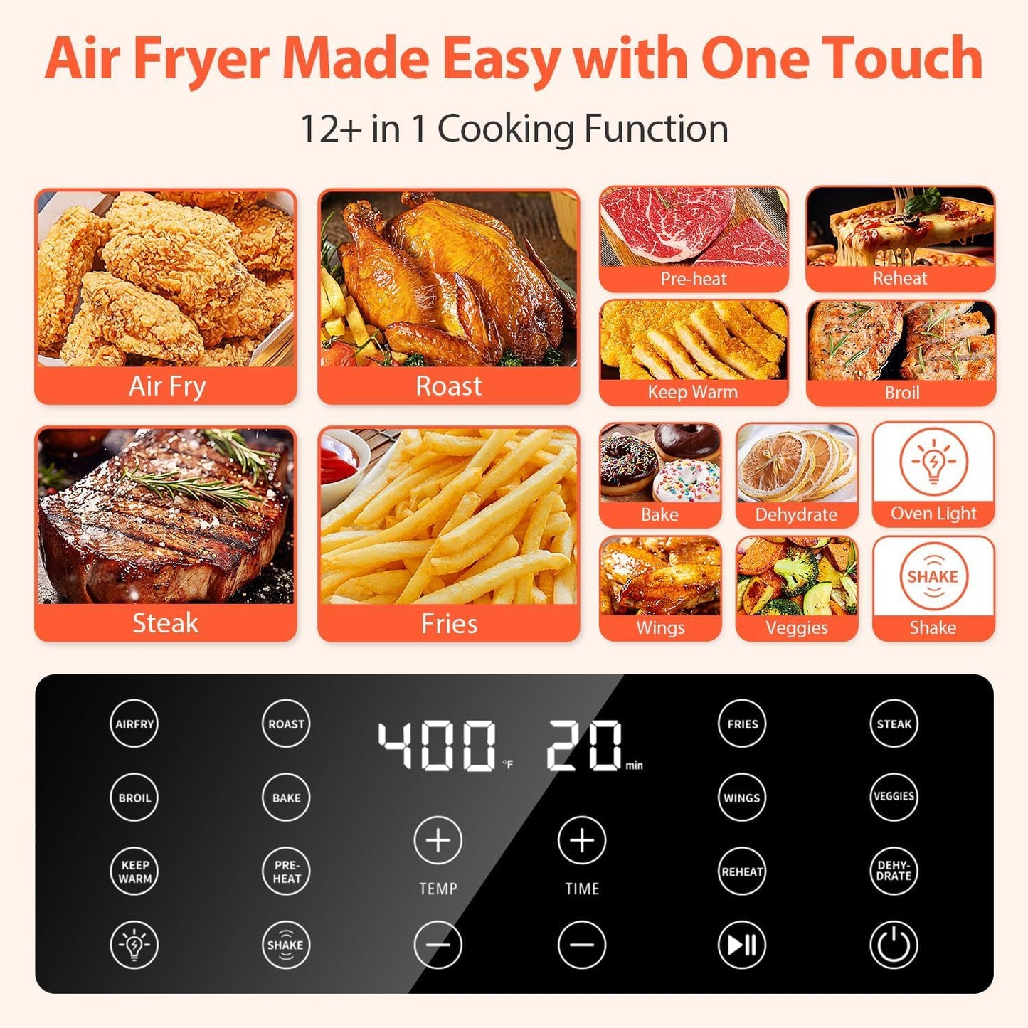Beelicious 5.8QT Large Air Fryer, 12-in-1 Digital Airfryer with Window, 40+ Recipes, Flavor-Lock Tech, Dishwasher Safe,Shake Reminder, Compact, Quiet, Nonstick Air Fryers. Black