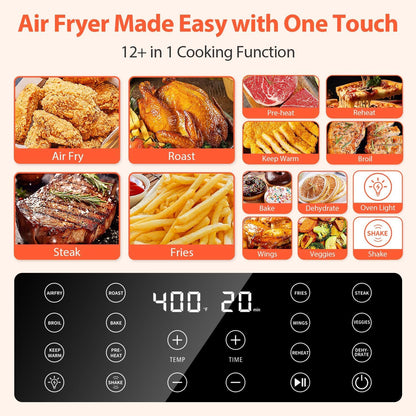 Beelicious 5.8QT Large Air Fryer, 12-in-1 Digital Airfryer with Window, 40+ Recipes, Flavor-Lock Tech, Dishwasher Safe,Shake Reminder, Compact, Quiet, Nonstick Air Fryers. Black
