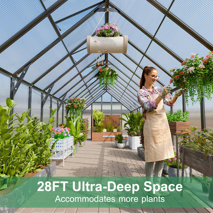 SELLERWE 28x10x10 FT Large Greenhouse, Easy Assembly Thicker Aluminum Hybrid Polycarbonate Greenhouses for Outdoors w/6 Windows,Heavy Duty Walk-in Greenhouses for Outside, Backyard, Graden