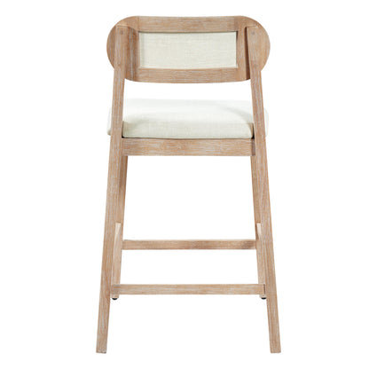 Christopher Knight Home Kaylin Modern Counter Height Bar Stools Set of 2, Upholstered Bar Stool for Kitchen Island, Rubberwood Dining Room Chair, Counter Stool with Footrest, Natural+Beige