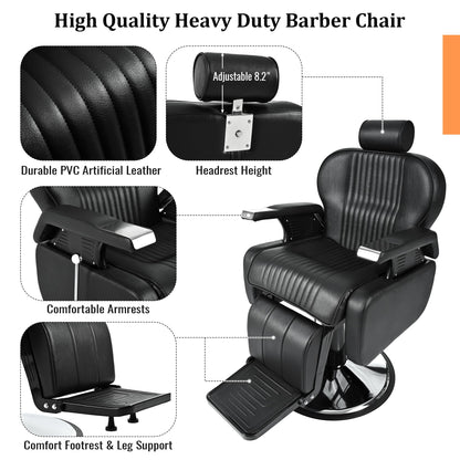 Merax Heavy Duty Reclining Barber Chair, All Purpose Hydraulic Recline Styling 360° Swivel & Height Adjustable, for Barber Shop Beauty Salon Spa Equipment