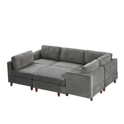 ERYE 95.6-Inch L-Shaped Symmetrical Sectional Sofa Oversized Modular Couch with Ottoman, U-Shaped Corduroy Corner Sofa Couch Convertible Sleeper Bed for Home Apartment