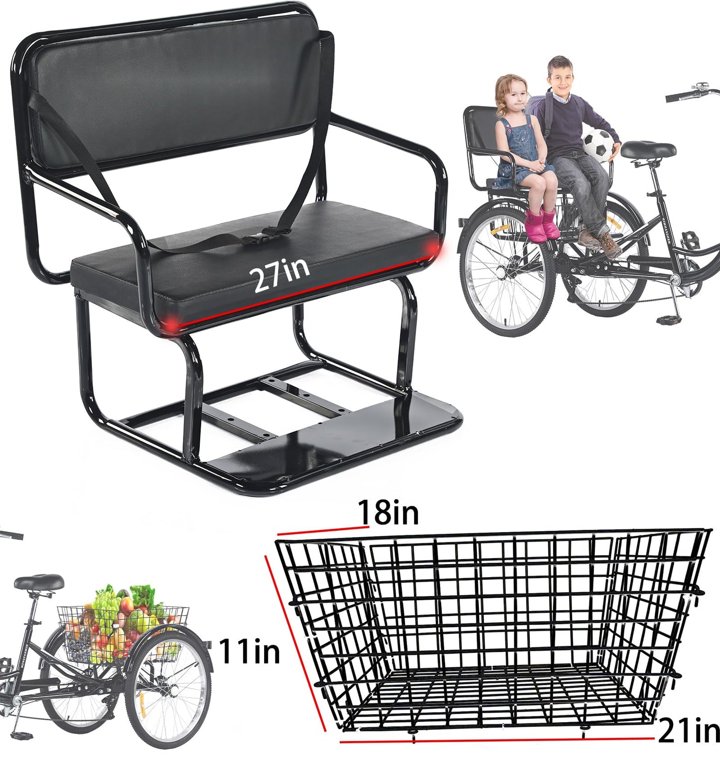 VHCLYBJU Adult Tricycle Foldable with Child seat 3 Wheel Bicycle for Ladies Tricycle with Basket with Back seat 20/24in Bikes Maximum Load 550lbs Shock Absorbing Fork Adult-Unisex (24in-7speed-red)