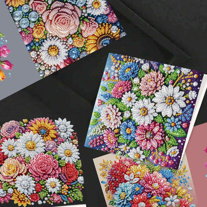 JISHSHAY 6 PCS Diamond Art Greeting Cards Flower Diamond Painting Birthday Cards Flower Gem Art Gem Painting Mosaic Kits for Adults for Thanksgiving Anniversary Valentine Graduation All-Occasion