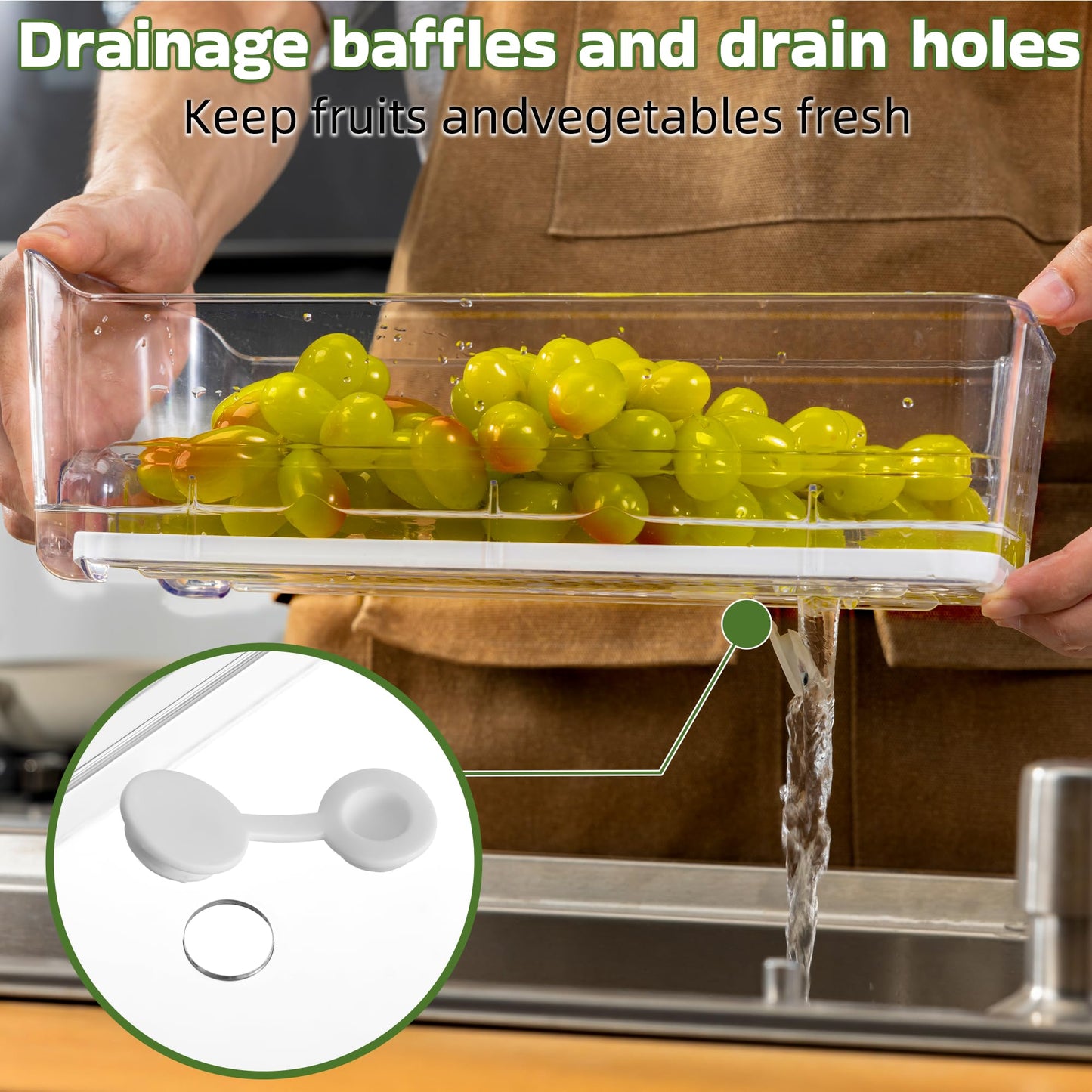 Large Fridge Organizer Drawers, 4 Pack Clear Pull-Out Refrigerator Organizer Bins, Stackable Fruit and Vegetable Storage Containers for Kitchen, Refrigerator, Pantry