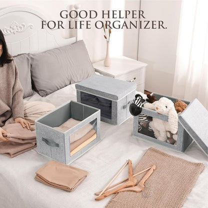 Homsorout Storage Baskets - 4 Pack Large Fabric Organizer Bins with Lids for Closet & Bedroom