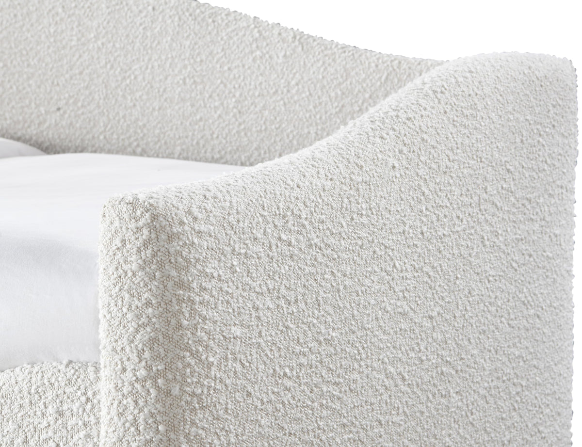 Meridian Furniture ArloCream-T Arlo Collection Modern | Contemporary Twin Daybed with Rich Cream Boucle Fabric, Twin Trundle, 82.5" W x 43.5" D x 32" H, Cream