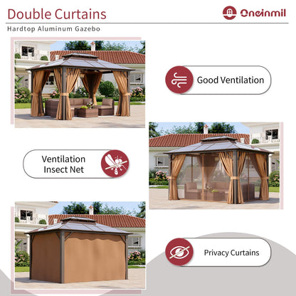 Breezestival 12'x10' Hardtop Gazebo, Outdoor Gazebo with Netting and Curtains, Heavy Duty Pavilion with Aluminum Frame, Double Roof Canopy Party Tent for Patio, Garden, Backyard, Lawn