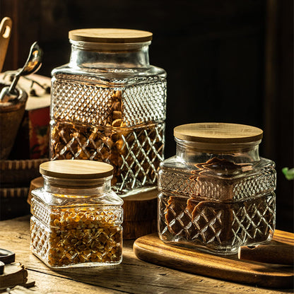Prettidecor Glass Storage Jars, 38 FL OZ Airtight Canisters with Bamboo Lid, Decorative Kitchen Containers for Cereal, Nuts, Snacks, Candy, Cookies, Coffee, Tea