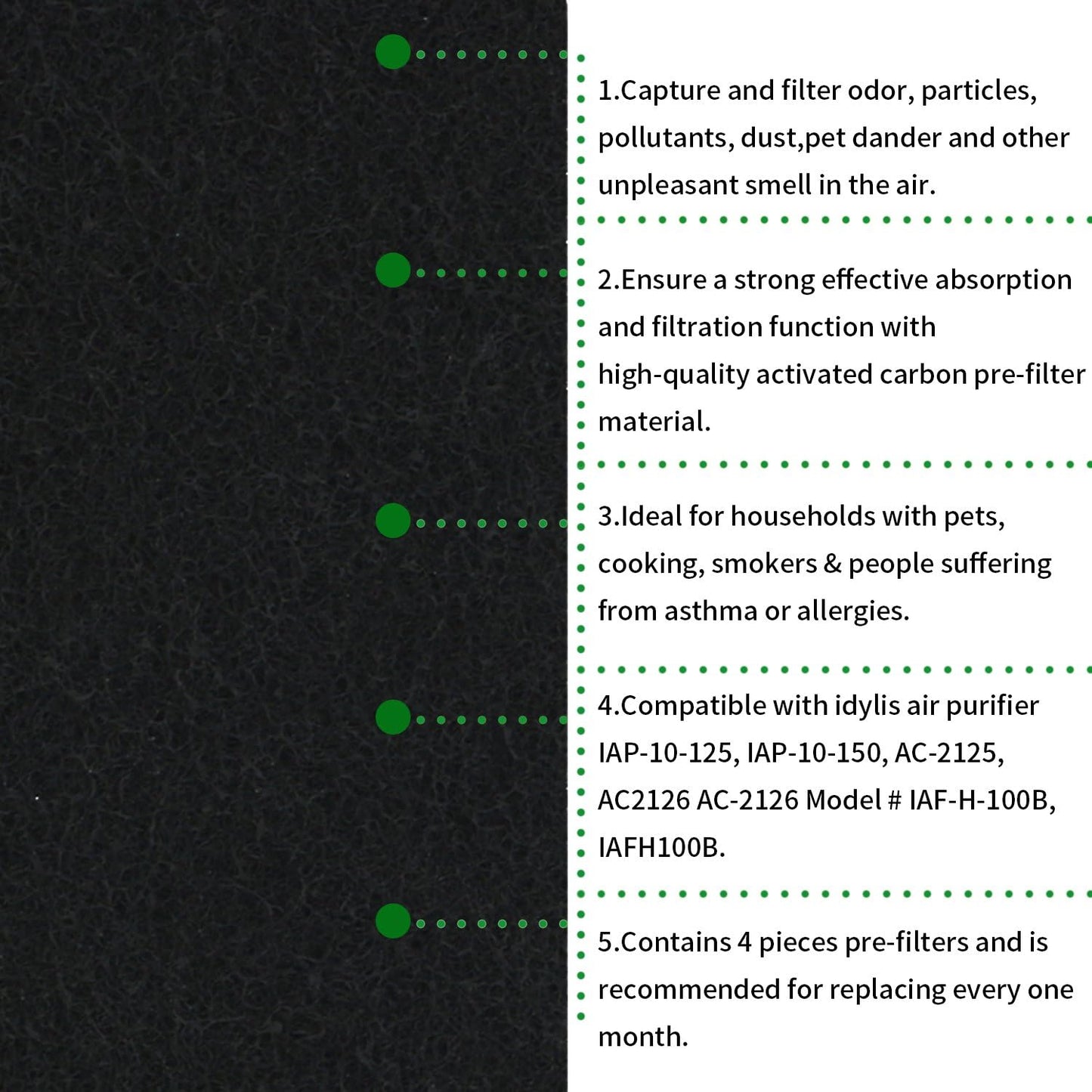 4 Pack Activated Carbon Pre-filter Machine Precut for Idylis Air Purifiers AC-2125, AC-2126, Model # IAF-H-100B