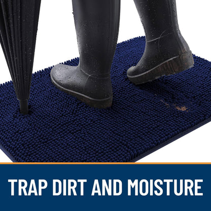 OLANLY Dog Door Mat - Absorbent Non-Slip Washable Chenille Mat for Muddy Paws | 59x35, Navy Blue