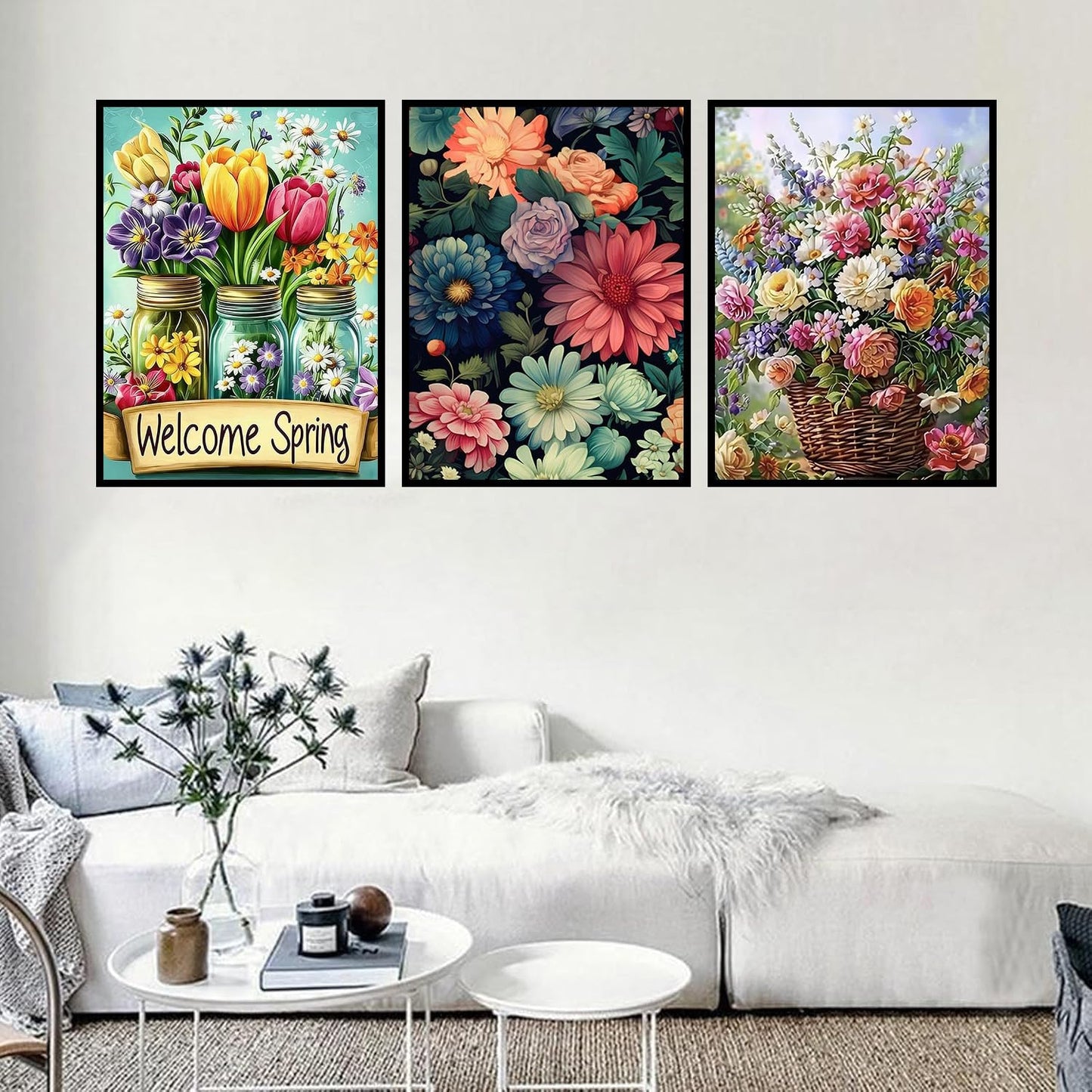 Ekuxom 3 Pack Diamond Art Kits for Adults-Flowers Diamond Painting Kits for Adults-5D DIY Full Round Drill Diamonds Gem Art Set for Home Wall Decor 12x16inch