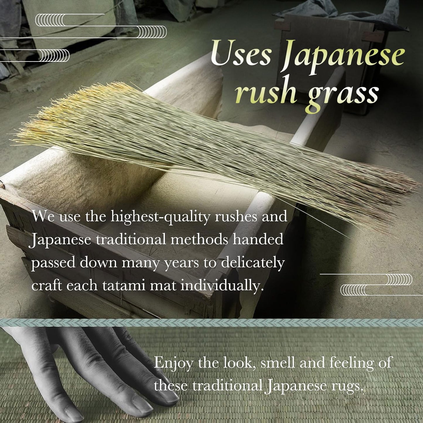 FULI Japanese Tatami Mattress, Foldable Igusa Rush Grass Tatami Rug, Natural Japanese Floor Mattress Mat Made in Japan, Full XL