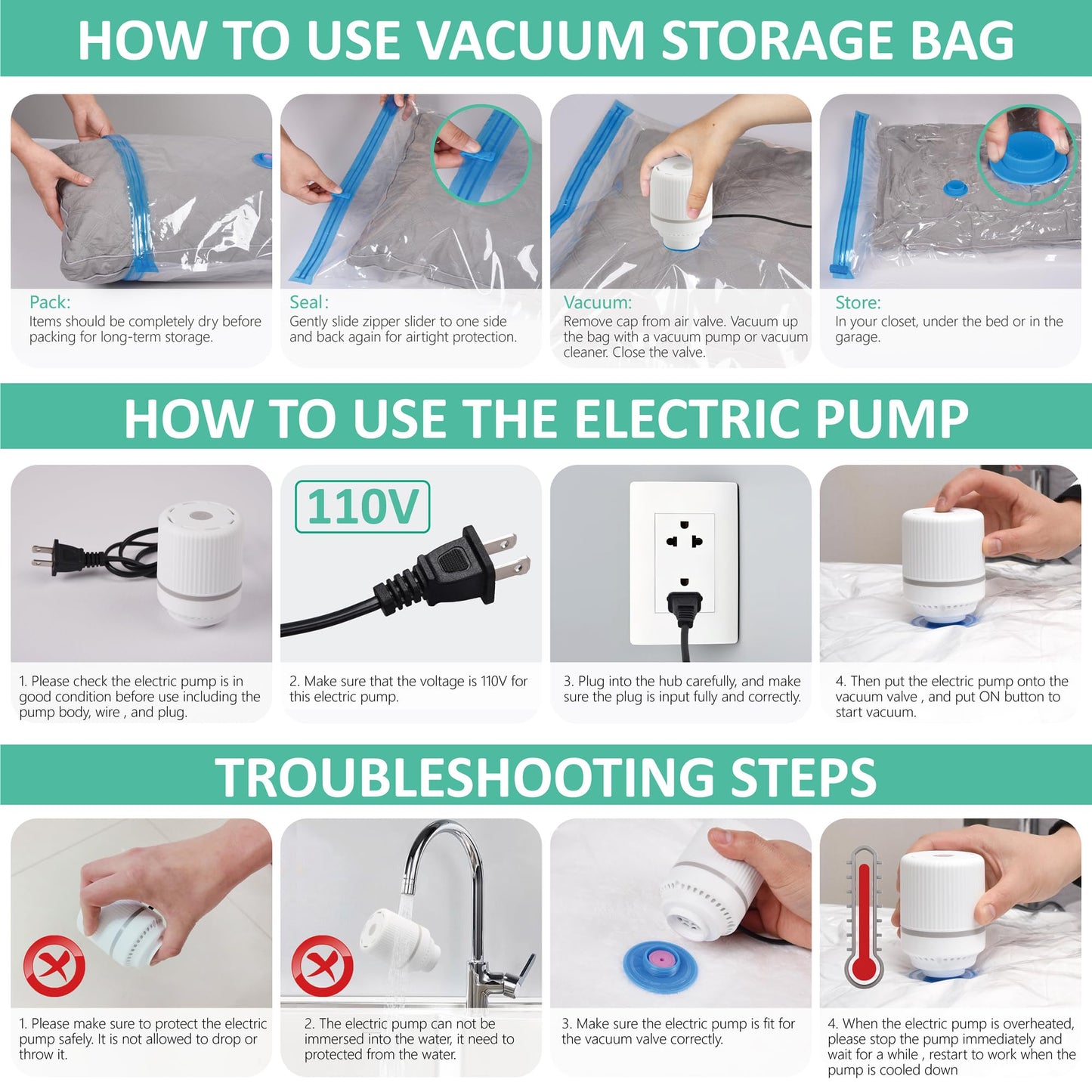 Cozy Essential 20 Pack Vacuum Storage Bags with Electric Pump, Vacuum Seal Bags for Clothing, Pillows, Blanket Bedding Comforters