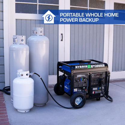DuroMax XP13000EH 13,000-Watt Dual Fuel Portable Generator - Gas & Propane, Electric Start, Whole Home Backup Power, Transfer Switch Ready, RV & Emergency Ready
