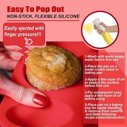 Skiennix Silicone Muffin Pan - 12-Cup Non-Stick Baking Mold | Dishwasher & Microwave Safe