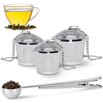 Set of 1 Large Tea Infuser, 2 Small Infuzers & Scoop With Bag Clip - Stainless Steel Infuser for Loose Leaf Tea Steeper Tea Strainers for Loose Tea Diffusers for Loose Tea - Loose Leaf Tea Infuser