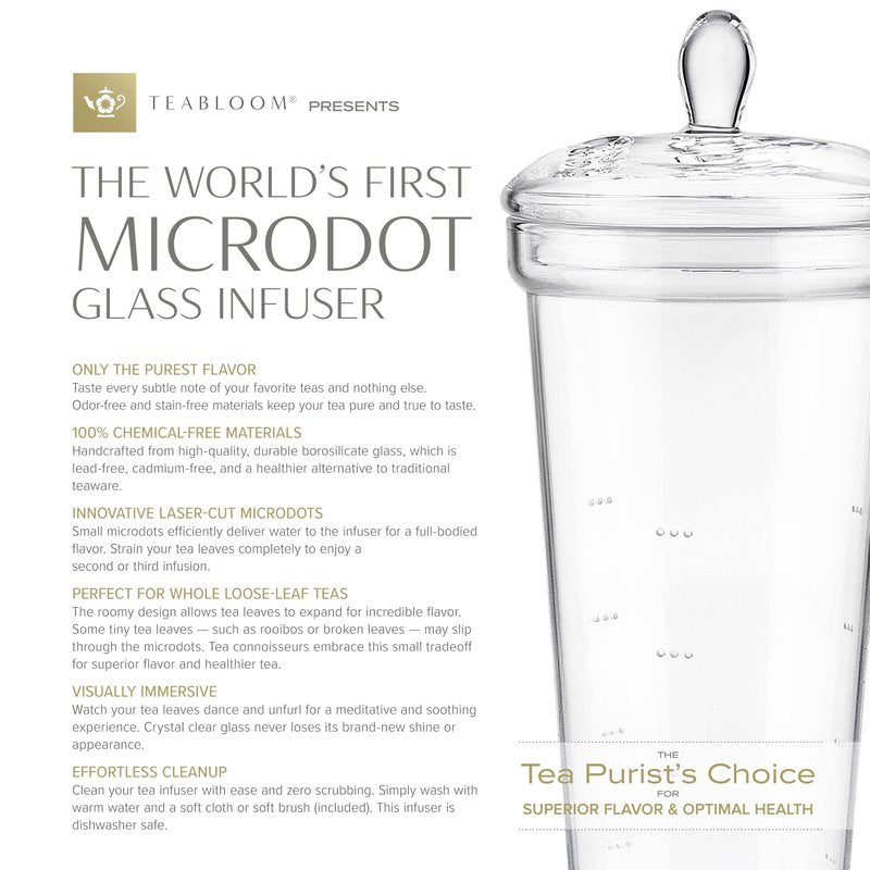 Teabloom Grand Bouquet Borosilicate Glass Tea Set for Six – Elegant 50oz Teapot with Microdot Infuser & Six 8oz Teacups – A Pure & Immersive Tea Experience – Tea Purist's Choice