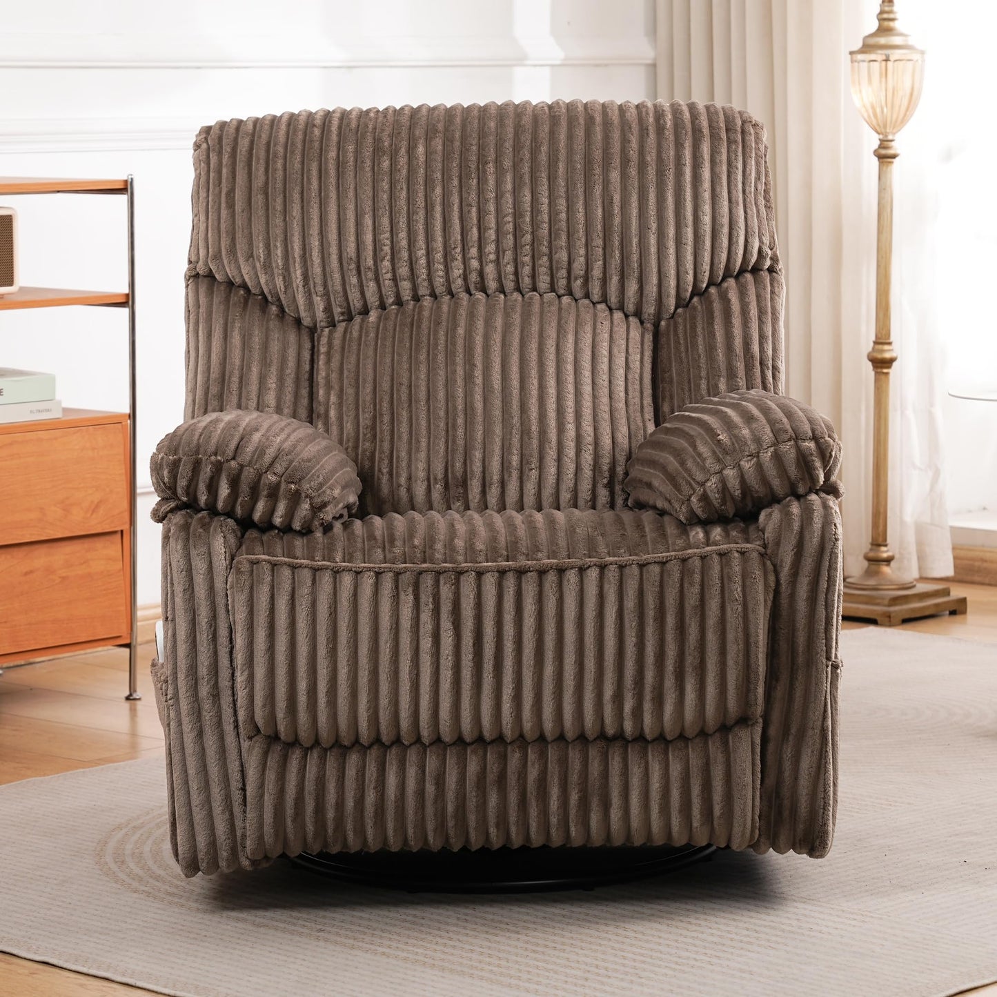 GRAINELL Swivel Rocker Recliner Chair with Massage and Heat, USB Charging Port, Infinite Position Power Recliner, Electric Glider Rocking Chairs for Living Room, Nursery (Brown)